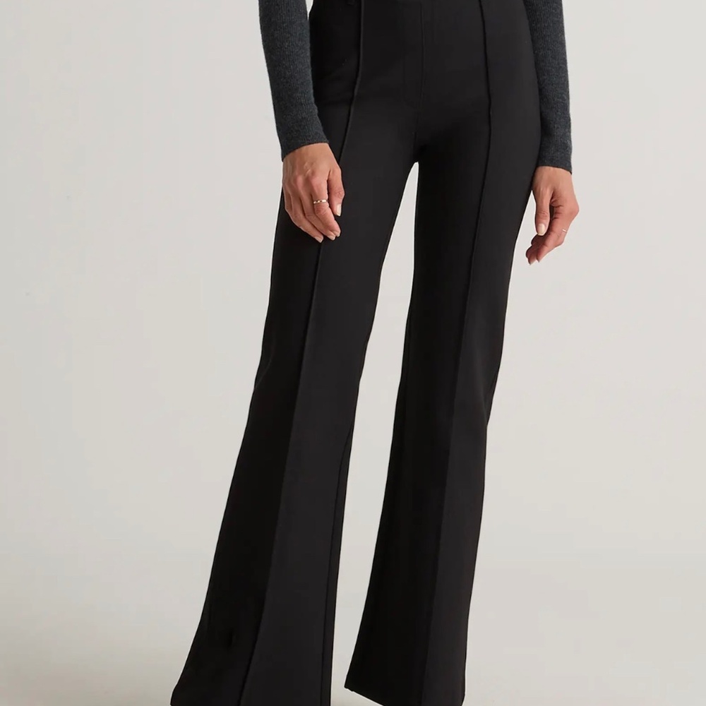Quince Ultra-Stretch Ponte Flare Leg Pants (Black)